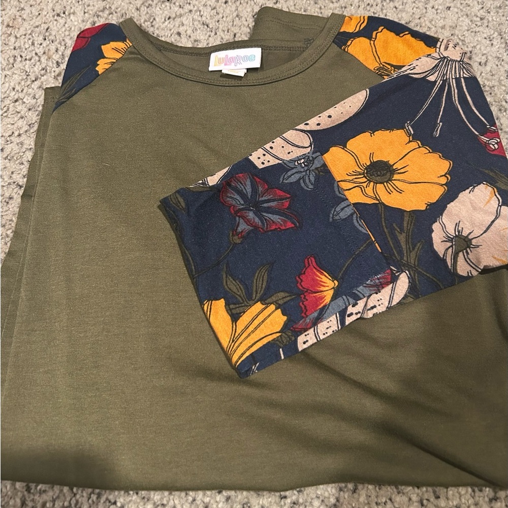 Olive Green Floral Sleeve Top